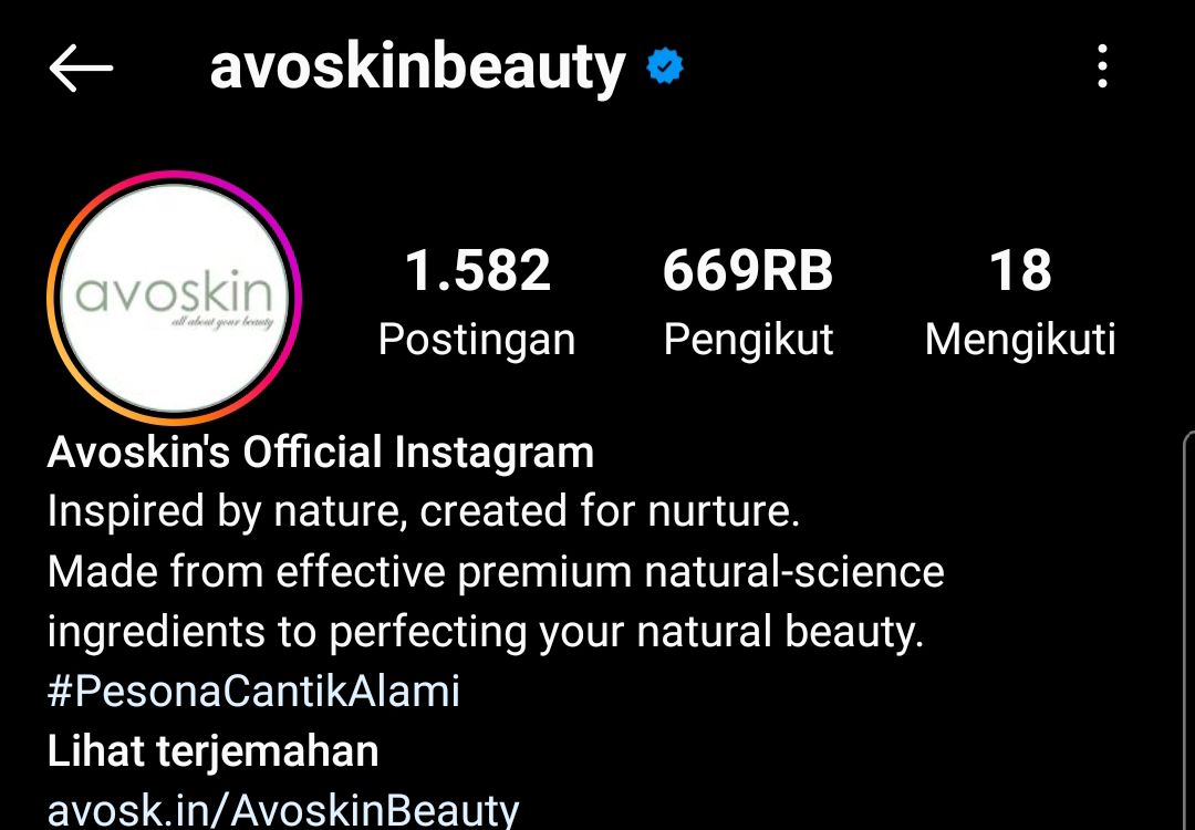 profil instagram @avoskinbeauty
