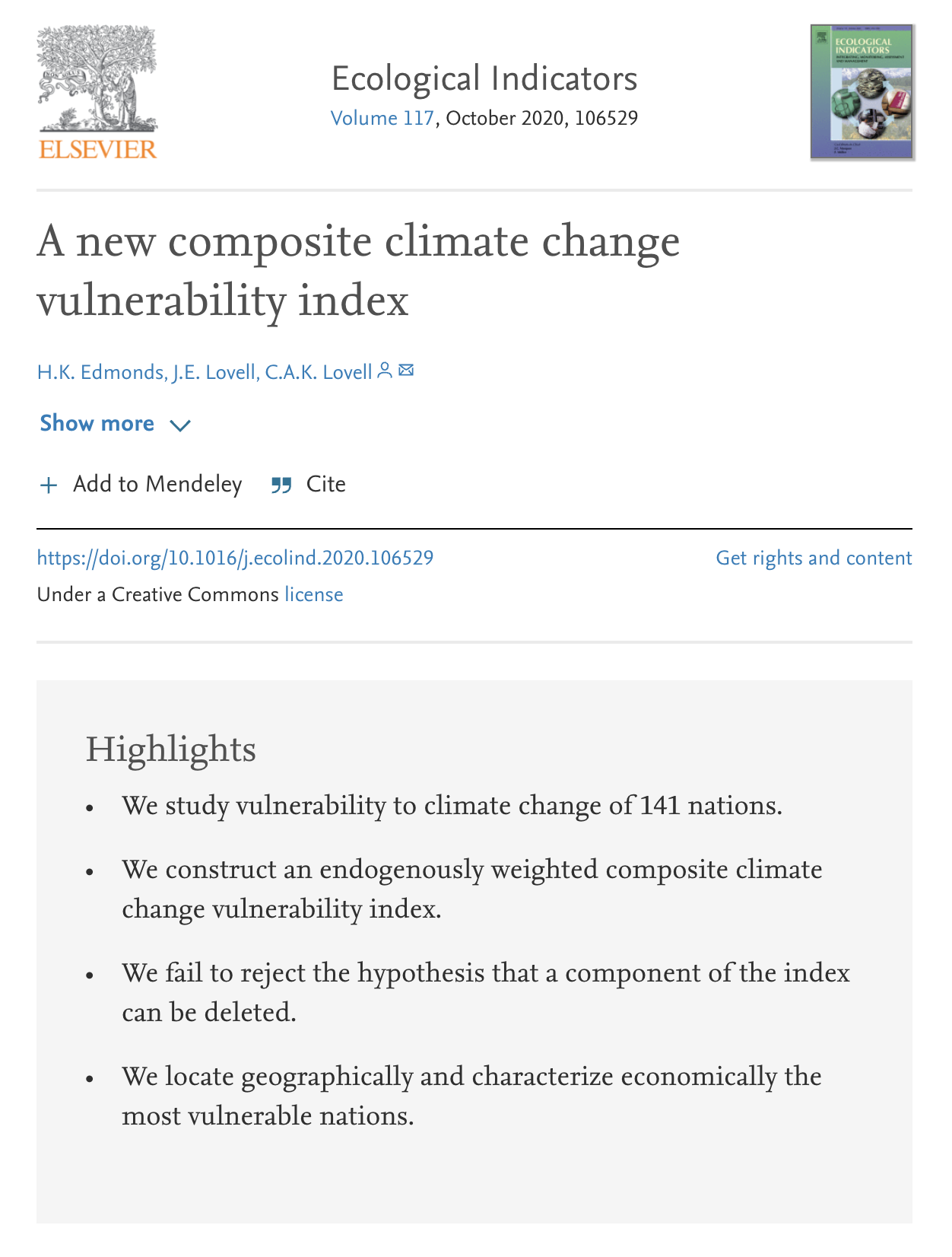 A new composite climate change vulnerability index
