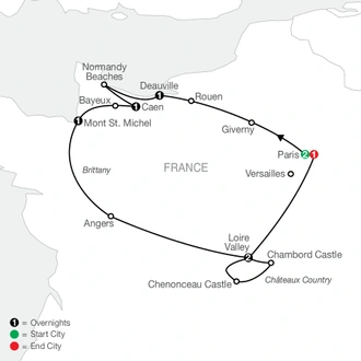 tourhub | Globus | Paris, Normandy, & Châteaux Country | Tour Map