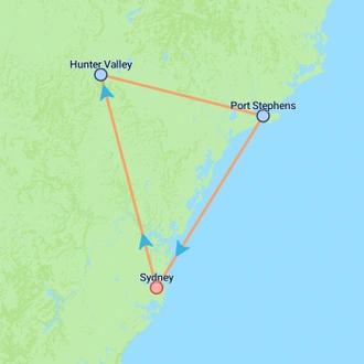 tourhub | On The Go Tours | Port Stephens From Sydney - 4 days | Tour Map