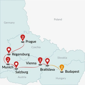 tourhub | Travel Talk Tours | Enchanting Europe : Budapest to Prague (4 Star Hotels) | Tour Map