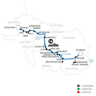 tourhub | Avalon Waterways | The Danube from Germany to Romania (Expression) | Tour Map