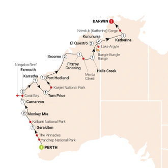 tourhub | AAT Kings | Wonders of the West Coast & Kimberley | Tour Map