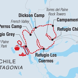tourhub | Intrepid Travel | Patagonia: Torres del Paine Full O Circuit | Tour Map