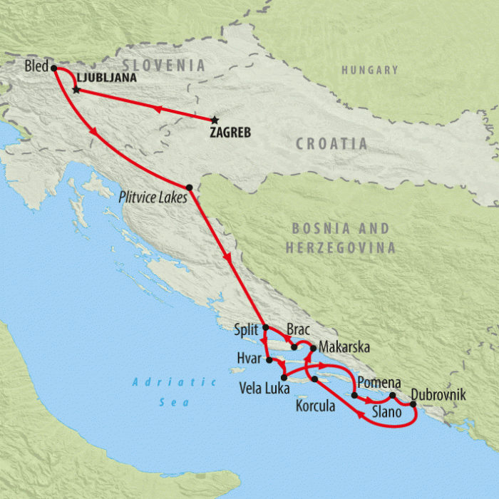 tourhub | On The Go Tours | Highlights of Croatia & Slovenia  - 11 days | Tour Map