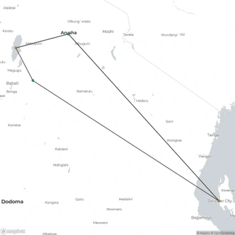 tourhub | Beach and Safari Holidays | From Zanzibar: 2-Day Safari Tarangire & Manyara with Flights | Tour Map