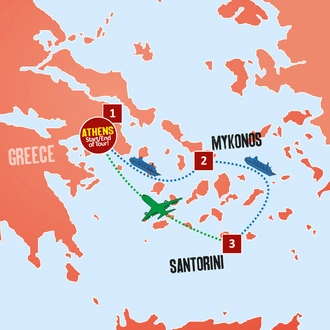 tourhub | Expat Explore Travel | Athens, Mykonos & Santorini (2025 Departures) | Tour Map