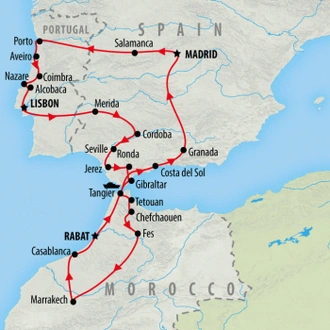 tourhub | On The Go Tours | Jewels of Spain, Portugal & Morocco 2025 - 21 days  | Tour Map