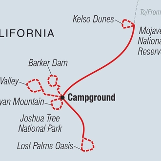 tourhub | Intrepid Travel | Hiking and Camping in Joshua Tree | Tour Map