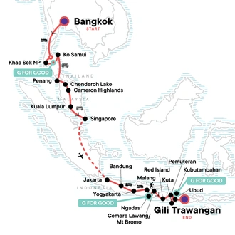 tourhub | G Adventures | Bangkok to Bali Adventure: Street Eats & Beaches | Tour Map