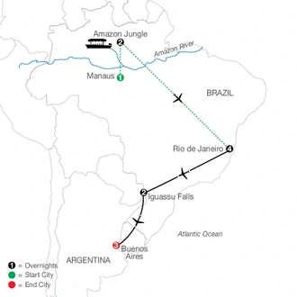 tourhub | Globus | South America Getaway with Amazon | Tour Map