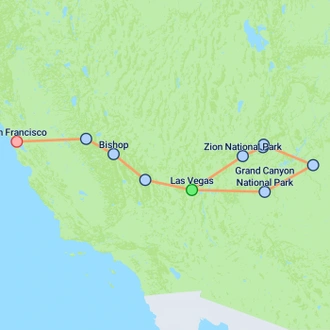 tourhub | On The Go Tours | Las Vegas to San Francisco - 7 days | Tour Map