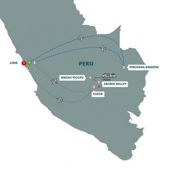 tourhub | Trafalgar | Highlights of Peru with Peruvian Amazon | Tour Map