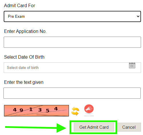 Again Click on Get Admit card