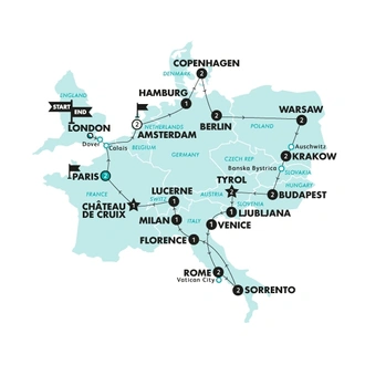 tourhub | Contiki | European Vistas | Start London | Summer | 2024 | Tour Map