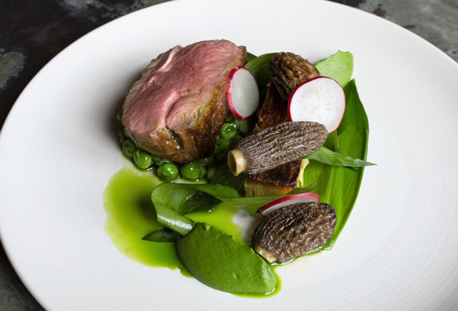 Lamb with morels, sweetbreads and English peas