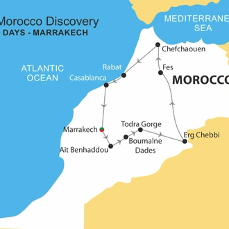 tourhub | Nomadic Tours | Morocco Discovery Marrakech - 9 Days | Tour Map