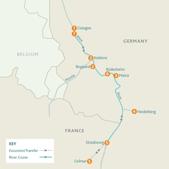 tourhub | Riviera Travel | Rhine, Strasbourg & Heidelberg River Cruise - MS George Eliot | Tour Map