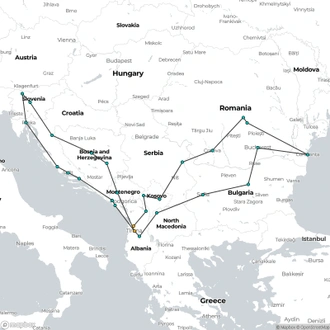 tourhub | Albania Explorer | Europe Explorer Grand Tour "Dalmatia to Karpaten Route" | Tour Map