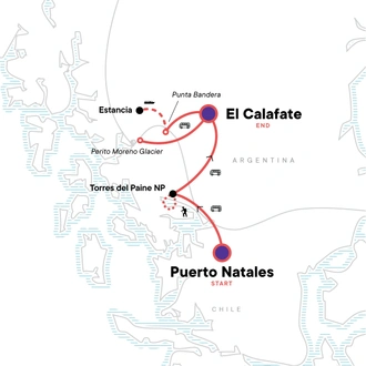 tourhub | G Adventures | Patagonia: Torres del Paine & Los Glaciares National Park | Tour Map