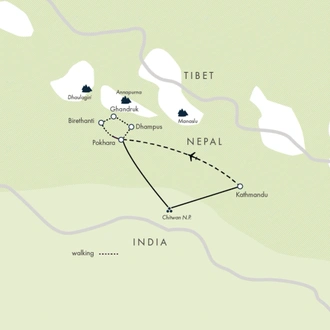 tourhub | Exodus Adventure Travels | Annapurna to Chitwan: Walks & Wildlife | Tour Map