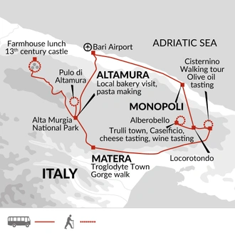 tourhub | Explore! | A Taste of Italy - Walking in Puglia | Tour Map