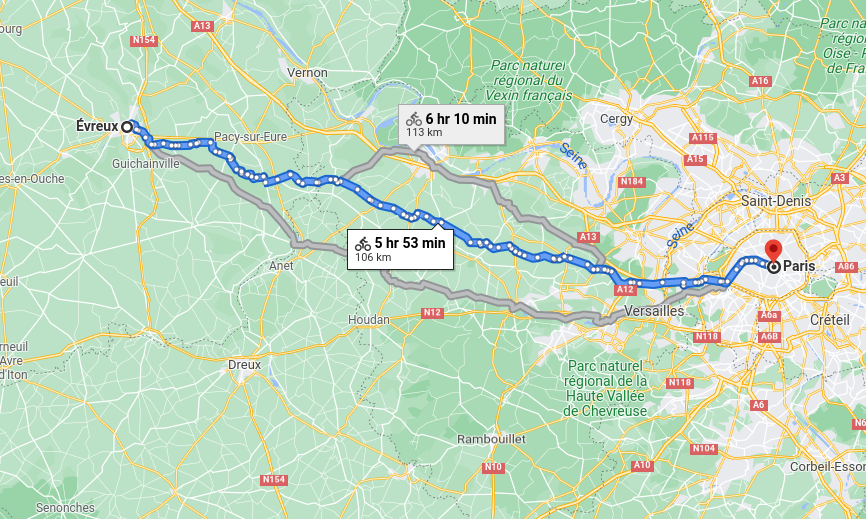 Leg 4: Évreux to Paris cycle route