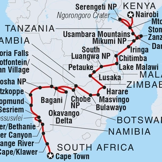 tourhub | Intrepid Travel | Kenya to Cape Town | Tour Map
