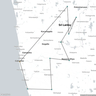 tourhub | Ceylon Travel Dream | Wildlife & Adventure Tour in Sri Lanka From 11 days | Tour Map