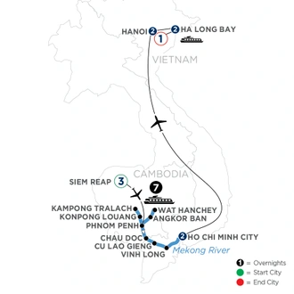 tourhub | Avalon Waterways | The Heart of Cambodia & Vietnam (Southbound) (Saigon) | Tour Map