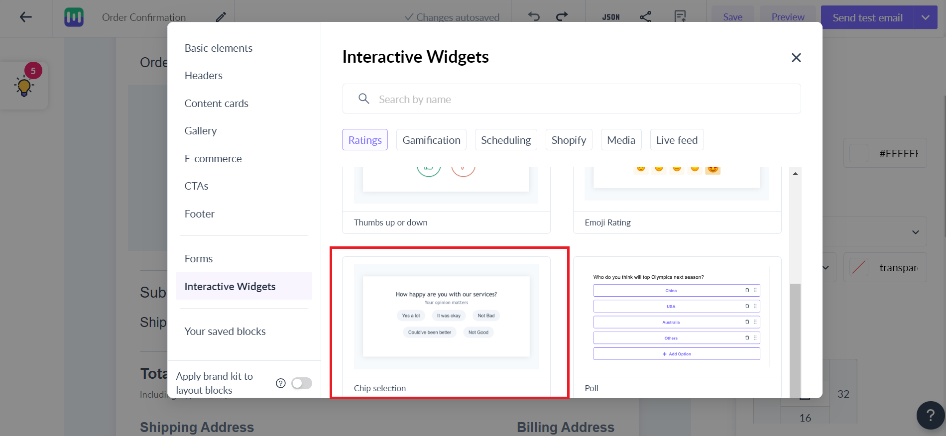 How to insert and configure chip selection widget?