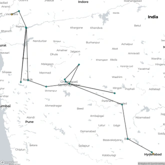 tourhub | Agora Voyages | Royal Heritage Drive: Hyderabad to Vadodara Expedition | Tour Map