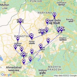 tourhub | UncleSam Holidays | Northern India Family Tour | Tour Map