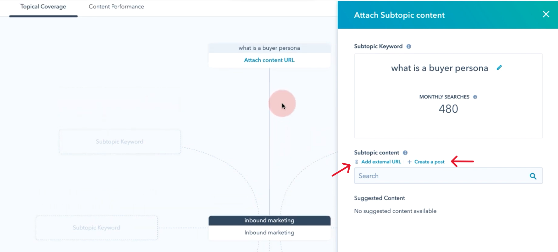 A Screenshot Showing How To Add An External Link To Your Subtopic On Hubspot 