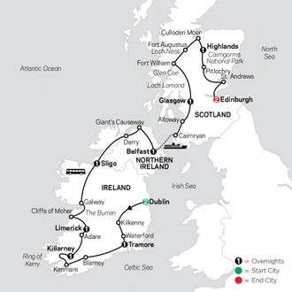 tourhub | Cosmos | Highlights of Ireland & Scotland | Tour Map