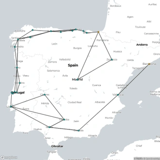 tourhub | Julia Travel | Iberian Tour (North Spain – Portugal – Andalucia – Levante – Barcelona) from Madrid | Tour Map