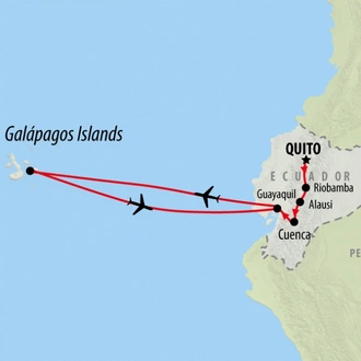 tourhub | On The Go Tours | Ecuador Highlands & Galapagos Islands - 16 days | Tour Map