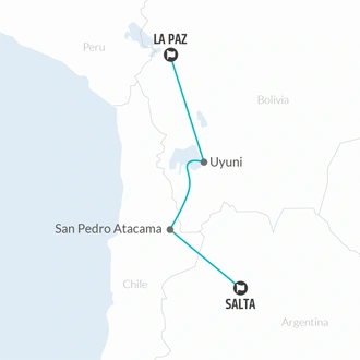tourhub | Bamba Travel | Salta to La Paz Salt Flats Adventure 10D/9N | Tour Map