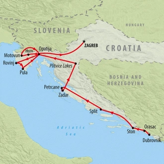 tourhub | On The Go Tours | Croatia Highlights & Hidden Gems - 8 days | Tour Map