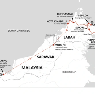 tourhub | Explore! | Borneo Wildlife Highlights | Tour Map