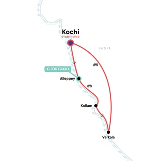 tourhub | G Adventures | Kerala: Beaches & Backwaters | Tour Map