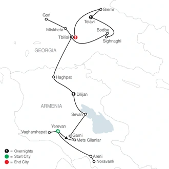 tourhub | Globus | A Journey through Time: Armenia & Georgia | Tour Map