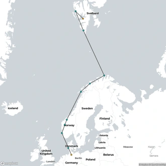 tourhub | HX Hurtigruten Expeditions | Sublime Svalbard – From Hamburg via Norway’s Springtime Fjords | Tour Map