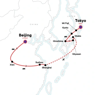 tourhub | G Adventures | Beijing to Tokyo: The Great Wall & Mt Fuji | Tour Map