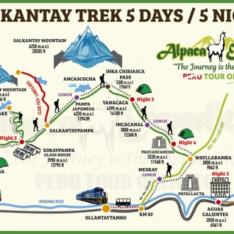 tourhub | Alpaca Expeditions | Salkantay Trek 5 Days / 5 Nights to Machu Picchu | Tour Map