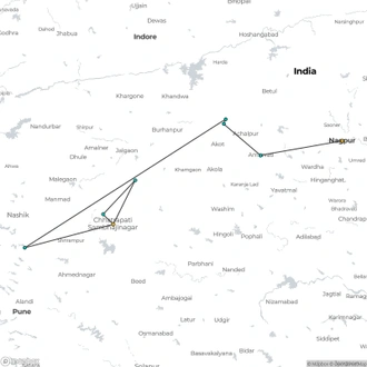 tourhub | Agora Voyages | Nagpur to Aurangabad via Melghat Tiger Reserve & Akola | Tour Map