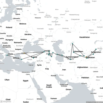 tourhub | Oasis Overland | Bishkek To Istanbul (69 Days) The Stans, Iran & Turkey (Cabi62) | Tour Map