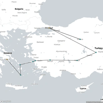 tourhub | Encounters Travel | Classic Turkey & Greek Islands tour | Tour Map