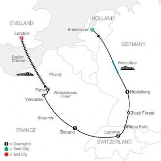 tourhub | Globus | European Sampler with London | Tour Map