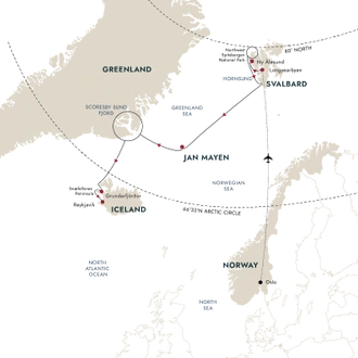 tourhub | HX Hurtigruten Expeditions | Arctic Islands Discovery – Svalbard, Jan Mayen, Greenland and Iceland | Tour Map